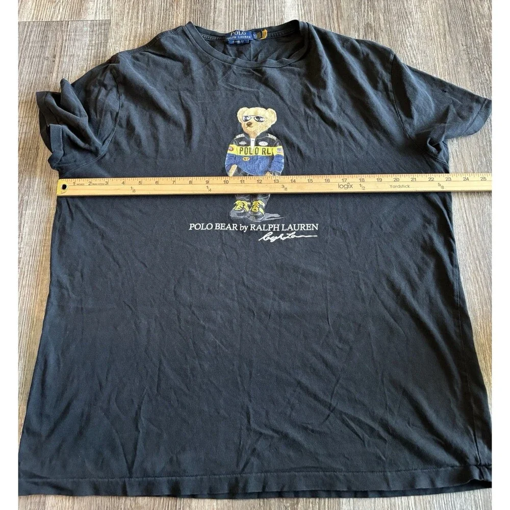 Polo Ralph Lauren Racing Bear Classic Black Crew Neck T Shirt Men’s Size Large